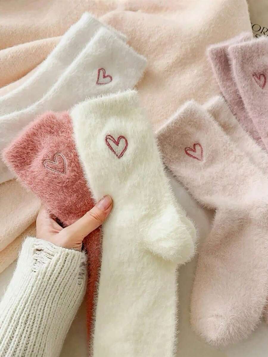 18 piezas/12 piezas Calcetines de tripulación de mujer con estampado de corazón, calcetines con forma de alma, súper suaves y cómodos, adecuados para otoño/invierno, favoritos para el Día de San Valentín y Navidad - Multicolor - Ver 1