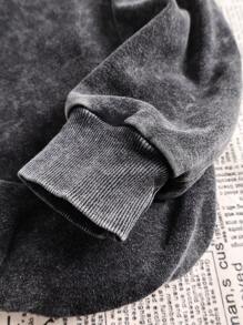 Men's Autumn And Winter Street Y2K Pattern Hooded Sweatshirt Top, Slightly Elastic Fit, Washed And Distressed, Plush And Cotton Black Pullover Long-Sleeved Sweatshirt, Casual Daily Back-To-School Season Hoodie Top - Black - View 6