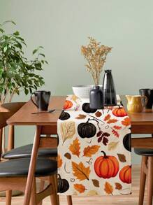 1 pieza Corredor de mesa de lino con estampado de hoja de arce y calabaza de cosecha de otoño, adecuado para fiestas, cumpleaños, cenas, cocina, comedor, cómodas, decoración del hogar, todas las estaciones