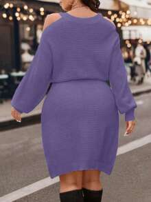 طقم كنزة صوفية محبوكة كتف مكشوف مع تنورة قلم أنيقة للنساء في فصل الخريف