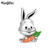 Manyilus Manyilus Original Sterling Silber Niedlicher Kaninchen Charm, Katze, kleiner Bär, Eule, Chamäleon, Eiscreme, Stern, Mond Charm Anhänger Perlen, geeignet für Armbänder & Halsketten Schmuckgeschenke für Frauen.