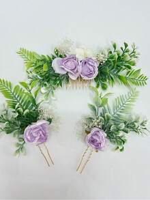 3pcs Rose Casual Fabric Floral Set, Bride Rose Headpiece, Wedding Flower Headband & Hair Clips Bridal Wedding Gift, Thanksgiving Gift For All Seasons - White - View 5