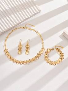 4pcs Elegant Vintage Personalized Fashion Banquet Jewelry Set, Necklace, Earrings, Bracelet - A - View 3