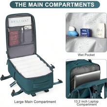 Women Men Airline Approved Carry On Backpack Flight Approved Waterproof Sports Luggage Backpack Casual Daypack Small Hiking Backpack - A-孔雀藍 - 查看 5