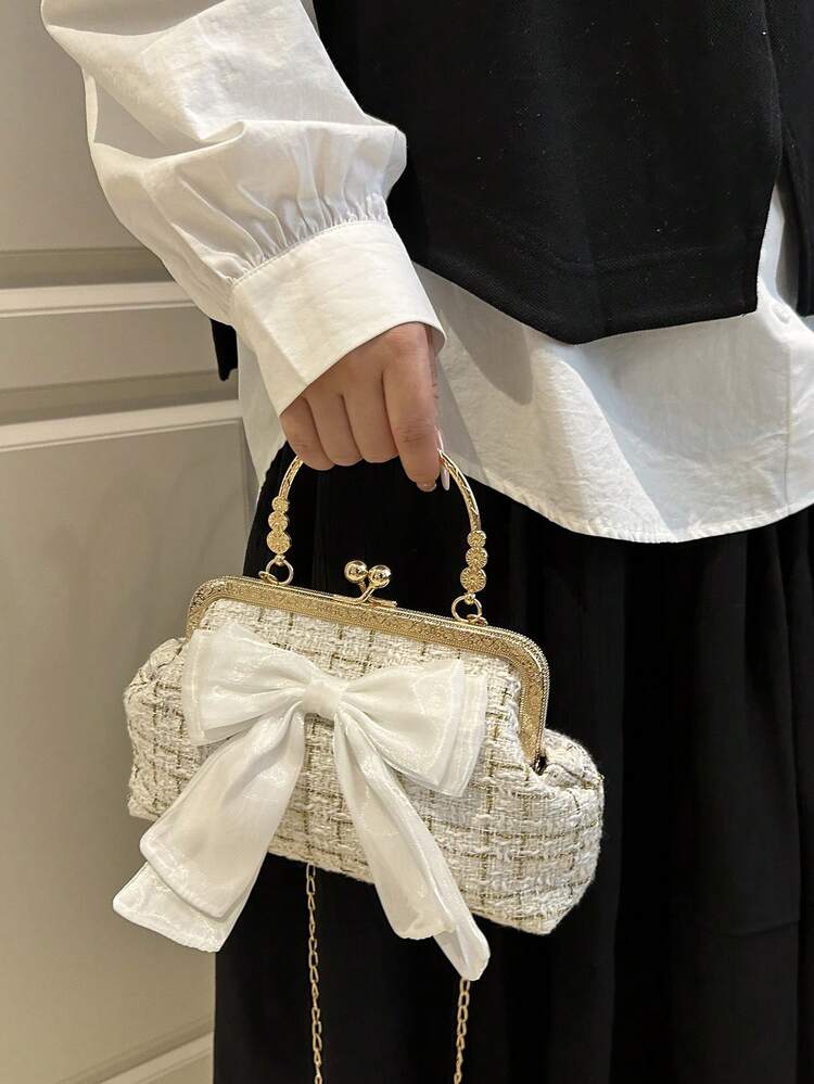 2025 New Fashion Sequin Chain Decoration Evening Bag For Women, Handbag, Shoulder Bag, Crossbody Bag, Solid Color, Chain Handle Bag [Floral Pattern Placement Random] , New Year - Beige - View 2