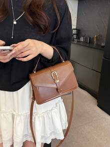 2025新款韩版箭头装饰真皮手提包时尚托特包单肩包ins纯色迷你方包