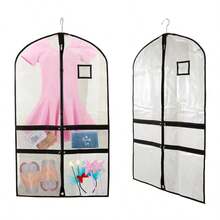 2 przezroczyste torby na ubrania do tańca z 4 kieszeniami, odpowiednie dla tancerzy; 40-calowe torby na stroje taneczne dla dzieci, odpowiednie do podróży i zawodów tanecznych; można w nich wieszać i przechowywać sukienki, mundury itp.; czarne, pyłoszczelne torby wykonane z poliestru; 1 bardzo duża, gruba torba przeciwkurzowa; torba do przechowywania spódniczek do tańca dla dziewcząt - Czarne - Zobacz 9