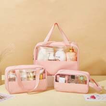 3-1pc Hanging Toiletry Kit Transparent PVC Toiletry Bag For Makeup Tools Waterproof Portable Zipper Make Up Organizer Minimalist For Women For Bathroom Wash Bag Gift For Mom Beach Bag Beach Essentials Beach Towel Organizer Beach Accessories Beach Stuff Holiday Bag Holiday Essentials For Summer For Vacation