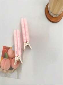 2pcs/Set Girls' Hair Clips To Fix Fringe, Volume, And Long Hair, Daily Style Casual - Pink - View 4