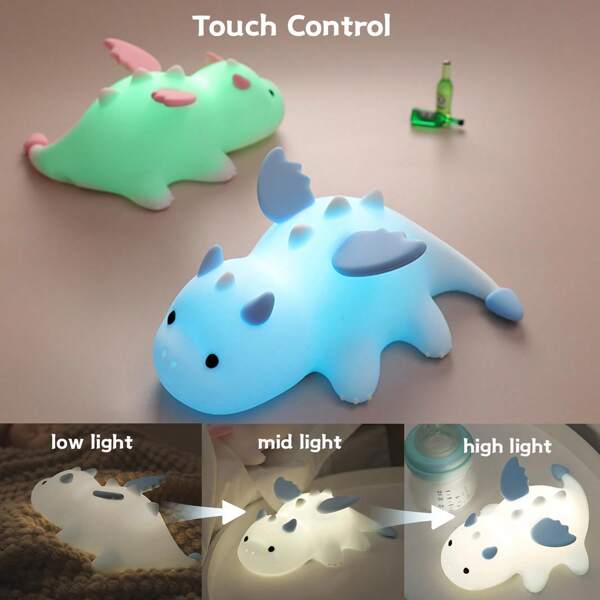1pc Dragon Night Light, Cute Dinosaur Lamp, Cute Soft Silicone Lamp 3 Level Dimmable Changing, Dimmable Silicone Animal Magnetic Bedside Lamp, Rechargeable Squishy Night Light For Home Decor, Bedroom, Living Room