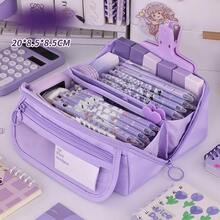 1 pieza Estuche para lápices con tapa abatible, estuche para lápices transparente de gran capacidad y alta calidad para estudiantes de secundaria y preparatoria, estuche para lápices, mochila escolar, artículos de papelería - Negro - Ver 1