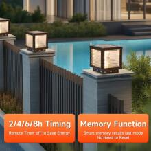 太阳能柱灯带定时器功能，遥控，可调光，防水户外花园太阳能灯，灯光颜色可变，兼容 E27 灯泡，适用于花园、露台、门廊、阳台、柱子、入口、庭院、树木、小路、栅栏、景观照明