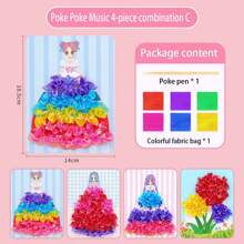 4件儿童手戳公主装扮女孩创意手工贴纸书贴画DIY益智玩具，适合儿童创意手工绘画