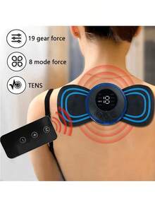 1pc Mini Neck Massager Electric Muscle Stimulator Cervical Massage Patches Massage Pads Remote Control For Back Body Health - Black - View 14