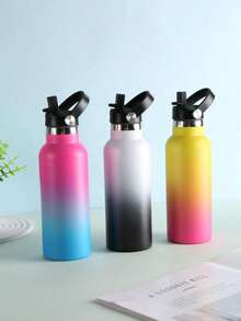 1 pieza Botella de soda de acero inoxidable aislada al vacío de 600ML, botella de agua deportiva portátil y de moda con exterior pintado con cielo estrellado degradado, adecuada para exteriores, tiendas, centros comerciales, hogar, viajes, cocina, incluye cepillo para taza - Multicolor - Ver 4