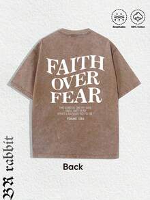 1 PCS "FAITH OVER FEAR" Creative Pattern Printing Heavy 230g Pure Cotton Oversized Drop Shoulder T-Shirt, Spring/Summer/Fall Men Clothes, Regular Fit Shirt,  Halloween & Christmas & Thanksgiving Day & Valentine's Day & Pride & Father's Day & Easter & Mother's Day & New Year & Spring Festival, Men's Round Neck Printed Short Sleeve Casual Everyday T-Shirt, They Are Excellent Gifts For Friends And Family, 230g 100% Cotton T-Shirts Feature, A Youthful And Fashionable Design, Graphic Tees Men, Graphic Tees Women, Back To School Shirt, College Essential - 咖啡棕 - 查看 2