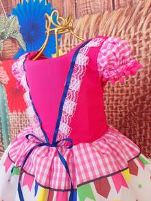 Children's Dress June Party Caipira Saint John Plaid Bow Square Dance School Fair Arraiá Northeast Costume Popcorn Queen Little Girl Girl Festivity Ruffle Youth Typical June Party - 羅莎 - 查看 4