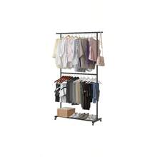 Double Rod Clothing Garment Rack, Rolling Coat Hanger With Bottom Mesh, Clothing Rack For Hanging Clothes, Coats, Skirts, Sweaters, White - No mesh + Black - View 2