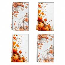 1/2/4pcs Autumn Pumpkin Pattern Decorative Towels - Super Absorbent Microfiber Towels, Machine Washable, Suitable For Holiday Decoration, Cooking, Baking, Housewarming Gifts And Cleaning, Fit For Kitchen, Bathroom, Toilet