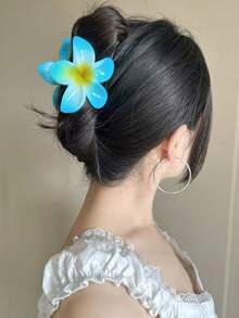 3个/1个女士8厘米/3.15英寸芙蓉花造型塑料发夹，蓝色/橙色/紫色，轻巧，适合日常、休闲、派对、通勤、海滩、扎马尾、盘发、洗脸、化妆等场合，是秋季、冬季和夏季的理想配饰。 - 彩色 - 查看 2