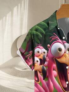 Summer Men's 3D Big Eyes Flamingo Printed Shirt - Multicolor - View 5