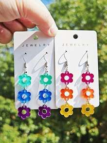 1 Pair Of Vibrant Acrylic Flower Earrings - Colorful, Playful Design With Hooks, Perfect For Casual & Everyday Wear, Ideal Gift For Friends And Family, Casual Earrings | Playful Earrings - 耳環 - 查看 6