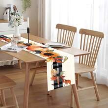 秋季花卉桌旗，奶油色背景上优雅的橙色花朵和叶子印花，秋季餐桌装饰，适合餐厅、秋季聚会和农舍家居装饰