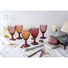 ARISE - Set de 6 Copas de Vino 350ml en Colores Azul, Morado y Transparente – Copas Elegantes de Cristal para Vino Tinto o Blanco – Ideal para Fiestas, Bodas, Cena Romántica, Decoración de Mesa o Regalo - Morado - Ver 4