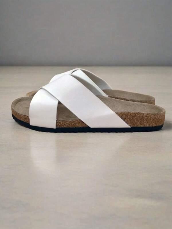 Sandalias de suela de corcho suave con diseño cruzado clásico para hombres, versátiles y cómodas, aptas para hombres y mujeres, para uso diario y vacaciones en la playa