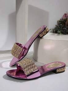 女士百搭派对水钻绑带凉鞋，全新夏季时尚百搭优雅搭配连衣裙沙滩度假拖鞋