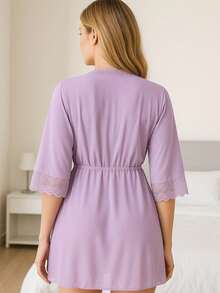 Hobby Lace Detail Nightgown Iza Luxurious Robe - 紫丁香色 - 查看 2