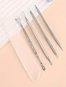 2件/4件装不锈钢双头黑头导出工具 - 专业双头导出器，符合人体工学的手柄，适用于挤压白头、黑头、粉刺和面部清洁。无需电池，便携式设计，耐用材质，易于清洁，是美容爱好者的必备品，专为护肤而设计。 - 銀色 - 查看 3