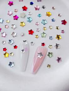 50pcs/100pcs Colorful Star 3D Nail Art Decorations, Random Mixed Colors And Sizes, Including Flat Asymmetric Five-Pointed Stars, Rose Red, Sea Blue, Light Pink 3D Nail Rhinestones, Nail Gems, Nail Art Tools, Women/Girls Nail Art Accessories, Nail Stickers Nail Charms - Multicolor - View 5