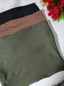 Kit 3 Tube Top Women's Cropped Top Tube Strapless Lined With Double Layer Suplex Fitted Blogger - đen/xanh lá cây/nâu - Xem 2