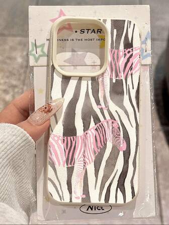 1pc Fashionable Pink Zebra Stripe Textured Anti-Drop Soft Phone Case Protective Cover, Compatible With Apple/Redmi/ Phones Waterproof Shockproof Scratch Resistant