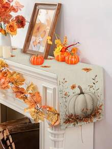 1pc/10pcs Autumn Pumpkin Pattern Table Runner, Thanksgiving Table Runner, Harvest Festival Decor, Farmhouse Style, Linen-Like Material, 33*91CM/33*183CM/33*274CM, Suitable For Home, Kitchen, Party Decoration, Pumpkin Theme - Multicolor - View 4