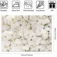 2D Flat Wedding Flower Wall Bridal Shower Party Decor Photography Backdrop, White Rose Floral Background, Portrait Photography Studio