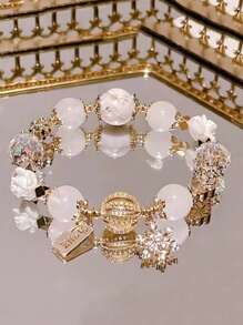 1pc Strawberry Crystal Glass Bracelet, Pendant Charm Bracelet, Gift For Girlfriend, Best Friend