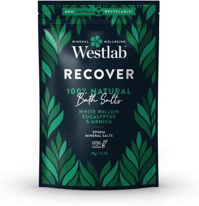 Westlab - 1kg - Recover Epsom Salts Infused With White Willow & Eucalyptus - Soothe Sore Muscles And Boost Recovery - Resealable Pouch