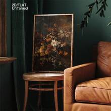 Frameless, A Retro Autumn Floral Wall Art Poster, Dark Autumn Flower Decorative Painting, Plant Art Hanging Painting, Room Decoration, Living Room Art Decoration, Modern Home Wall Art Decoration, Ideal Home Gift Creativity, Suitable For Living Room Study Bedroom Corridor Art Decoration Painting