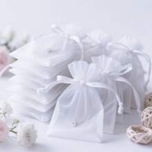 10/50/100pcs White Gift Packaging Bags, Colorful Organza Wedding Candy Bags, Christmas, Halloween Candy Bags, Various Festival Party Tableware Packaging Supplies, Holiday Outdoor Home Supplies, Storage Bags, Festival Wedding Party Gift Packaging Supplies, Festival Events And Party Gift Packaging Bags, Suitable For Various Festivals, Parties, Gatherings, Birthdays, Weddings
