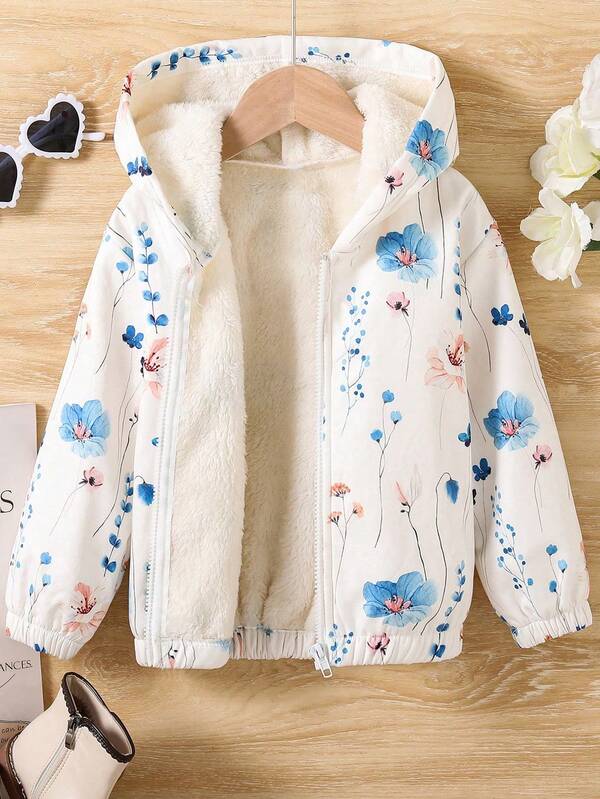 少女花卉印花保暖内衬厚款保暖连帽夹克
