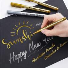 2pcs Gold & Silver Permanent Metallic Color Highlighter Pens, Soft Tip Paint Pens For Calligraphy, Greeting Cards, Painting, DIY Crafts, Resin Art, Back To School