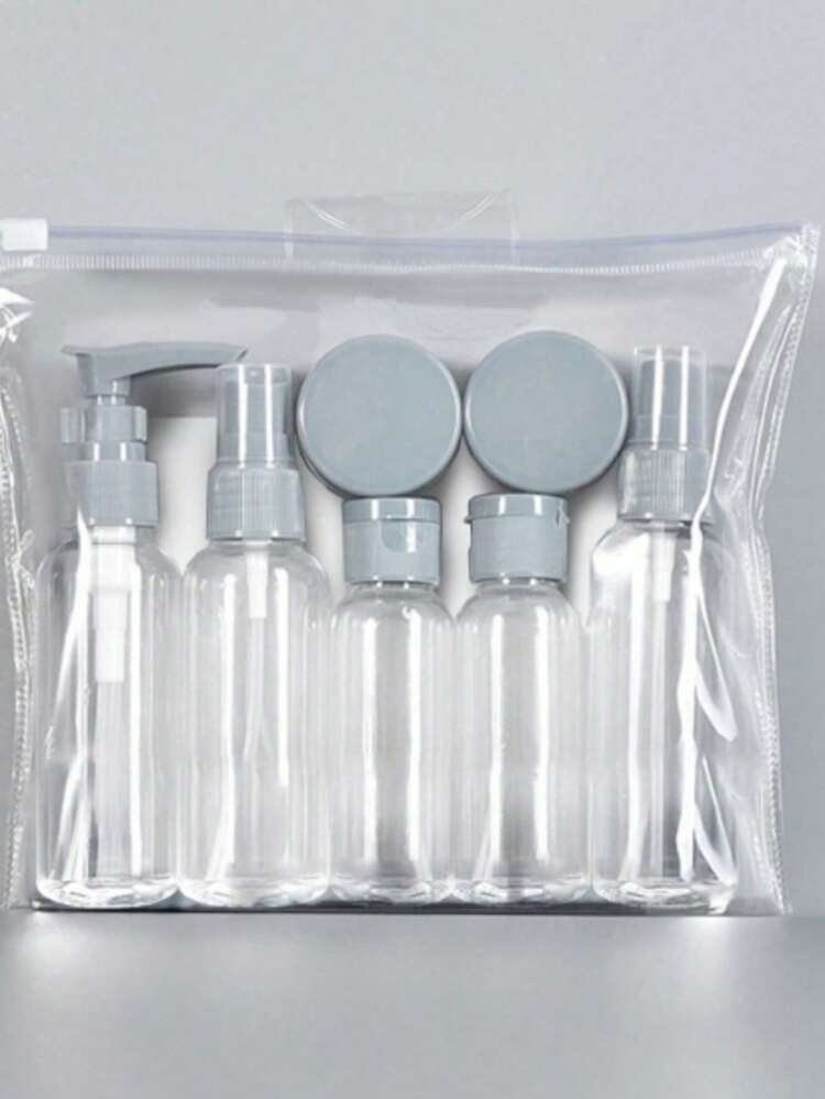 7 件套旅行瓶套装，用于洗漱用品，防漏可再填充容器，必备旅行配件，开学季 - 淺灰色 - 查看 3