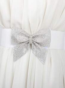 1 pieza Cinturón elástico de cintura sólido con moño de strass, adecuado para body brillante de mujer, versátil para uso diario, regalo de Navidad, todo el año