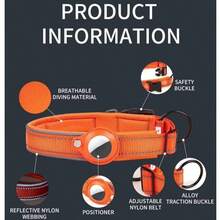 Reflektierender und strapazierfähiger Hundehalsband mit AirTag-Halterung, gepolsterter Hundehalsband für AirTag-Halterung, verstellbarer Haustierhalsband für kleine, mittlere und große Hunde