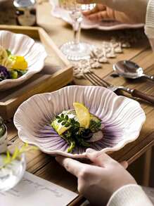 1pc Ins Style Floral Ceramic Plate, Asymmetrical Flower Pattern Glazed Plate, Household Dinner Plate, Dessert Plate, Cake Plate, Office Afternoon Tea Sweets Plate, Western Steak & Pasta Plate, Fruit Salad Plate, Flower Bowl, Rice Bowl