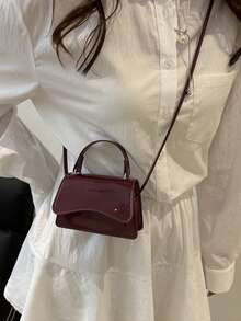 Mini Women's Handbag, Lightweight Portable Mini Tote Bag, New Summer 2025 Fashionable Flap Solid Color Small Bag, Shoulder Crossbody Bag - Burgundy - View 3
