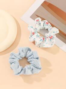 2pcs/Set Original Ditsy Floral Casual Polyester-Spandex Outfit, Ponytail Holders, Hair Elastics, Hair Rope, Hair Bobbles - Violet Purple - View 12