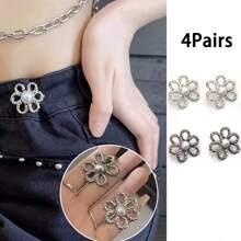 1/2/4 pares de hebillas de cintura con diseño floral, ajustadores de cintura para faldas y pantalones vaqueros - Hebillas desmontables para ajustar el tamaño de la cintura de pantalones y faldas sin necesidad de coser, herramienta perfecta para ajustar la cintura
